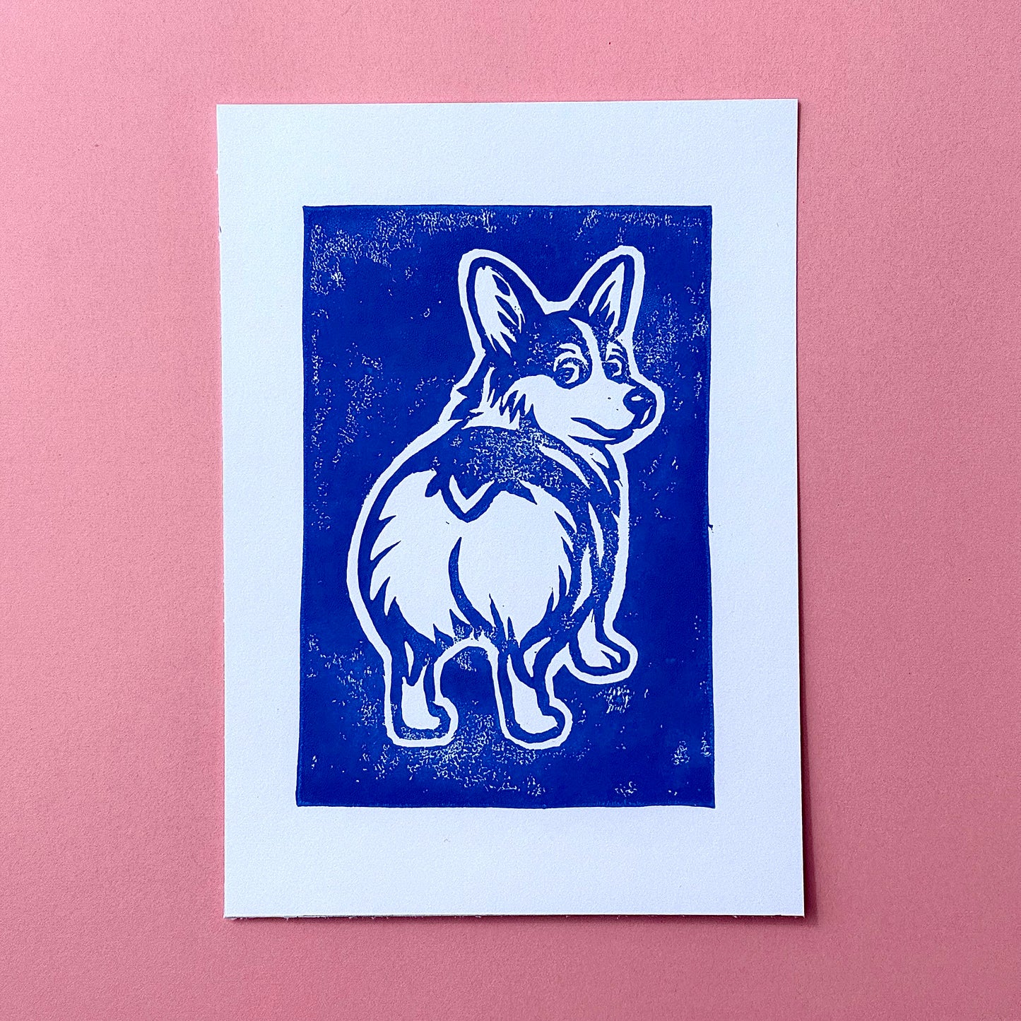Linogravure A6 - Bootyfull Corgi