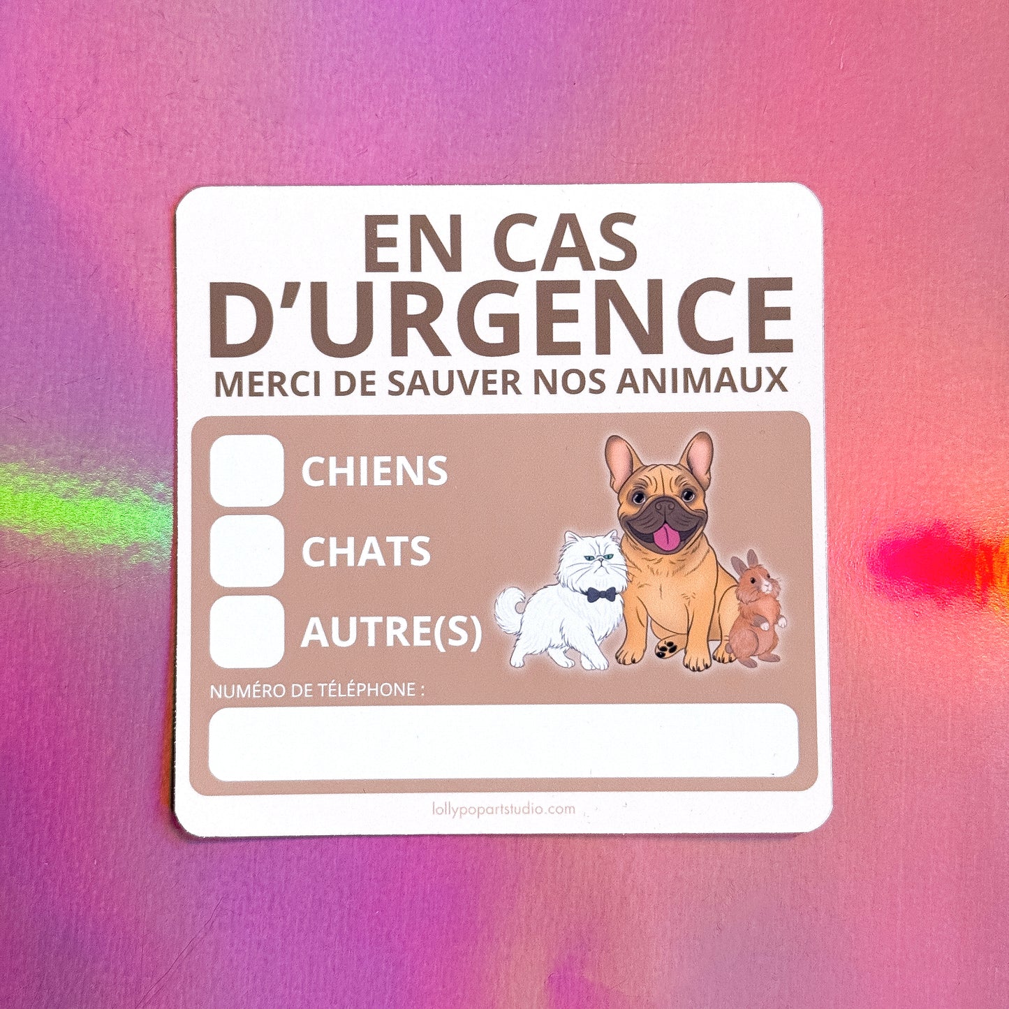 Sticker urgence animaux beige