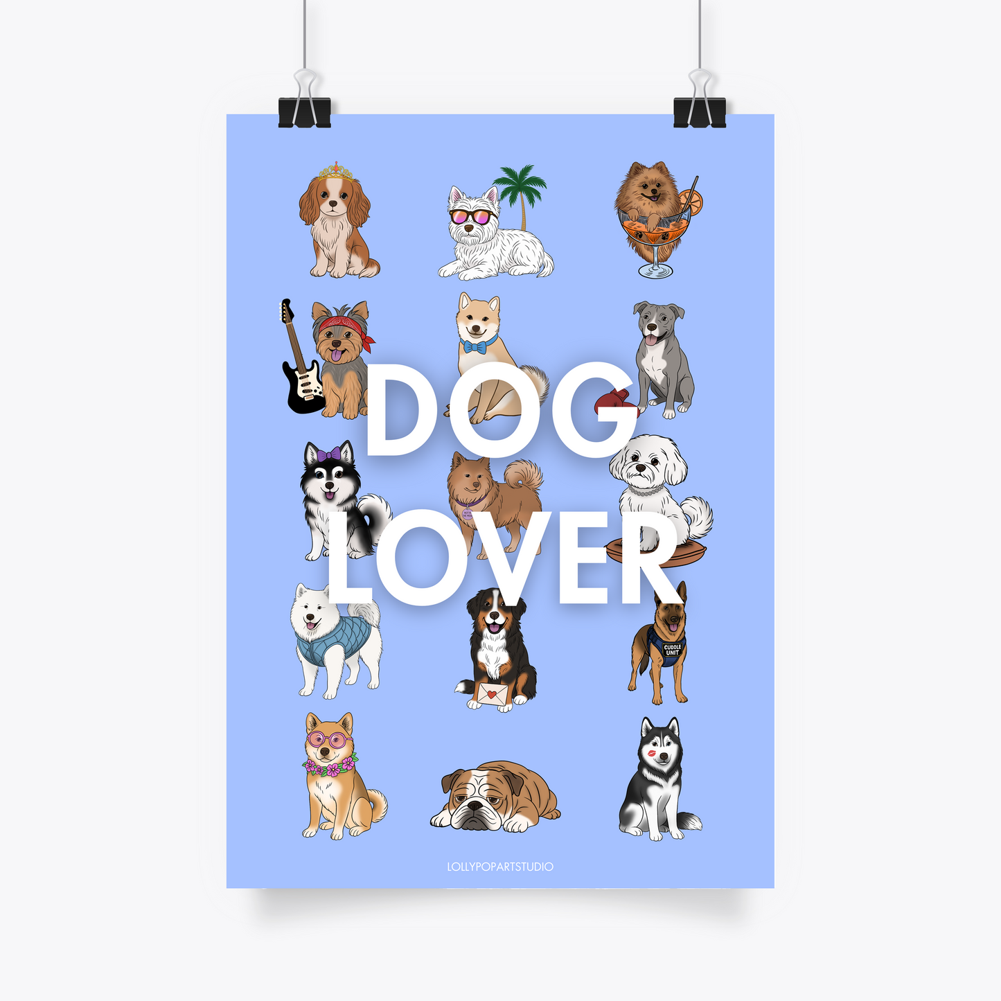 Affiche A4 DOG LOVER Bleu