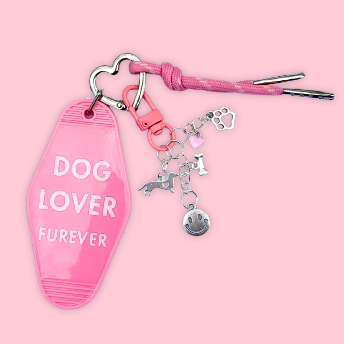 Porte-clé charms rose DOG LOVER FUREVER