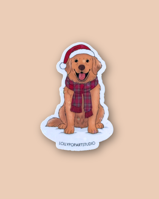 Sticker Merry christmas golden retriever