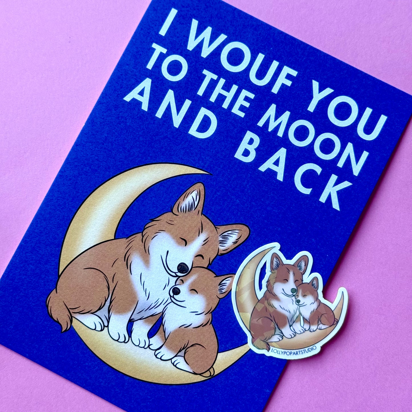 NEW Sticker Corgi Moon & Back