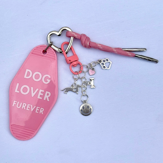 Porte-clé charms rose DOG LOVER FUREVER